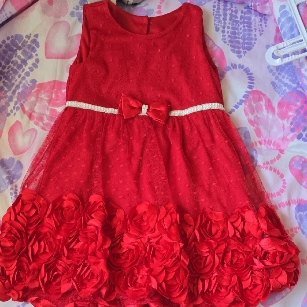 Nannette Red Floral Kids Dress with Bow